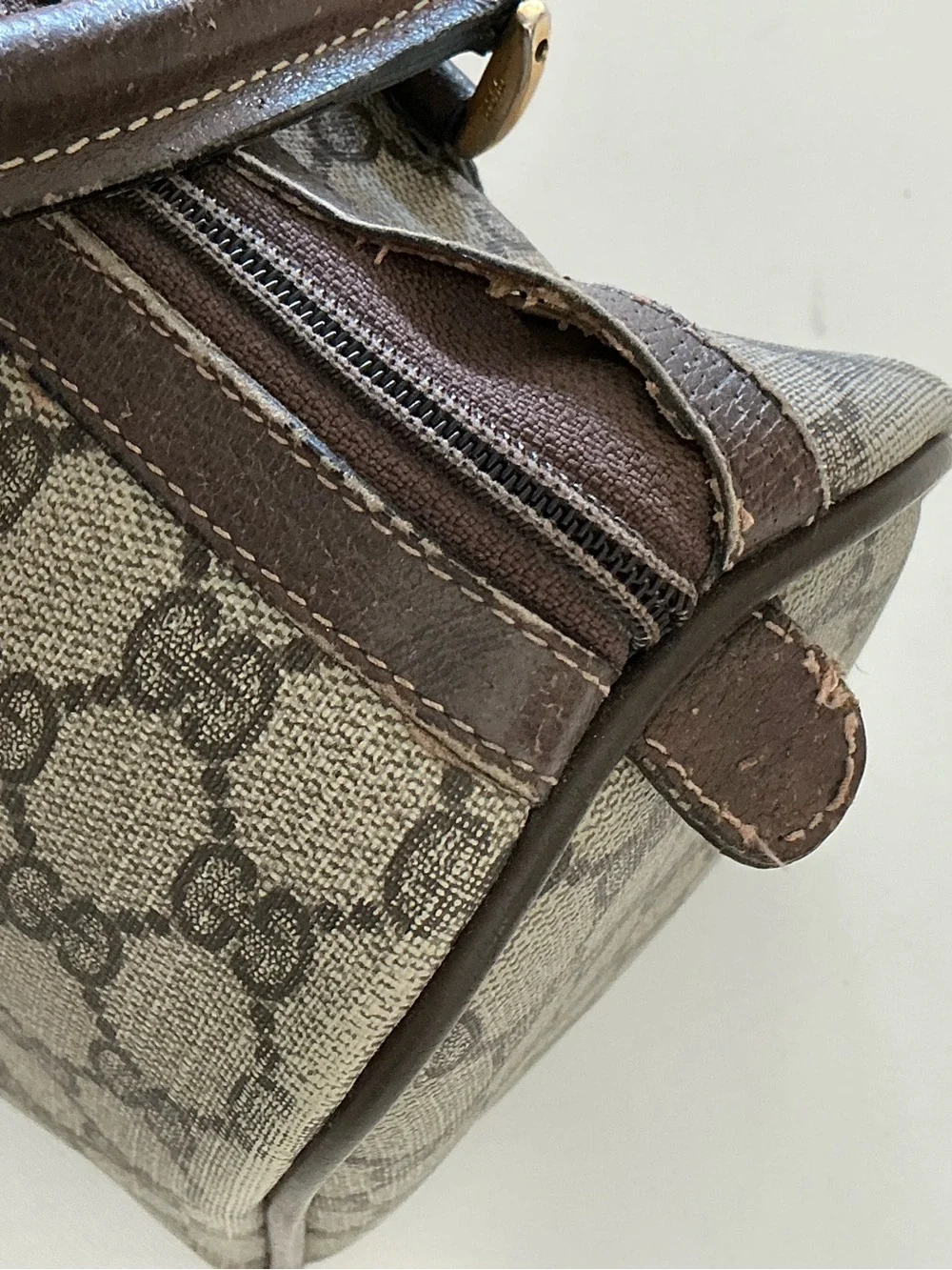 Gucci Vintage GG Supreme Boston Bag Web Stripe Satchel Brown Monogram - Picture 14 of 16